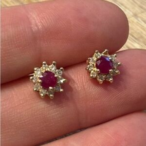 COMING SOON! 14k YG Ruby and Diamond Halo Stud Earrings